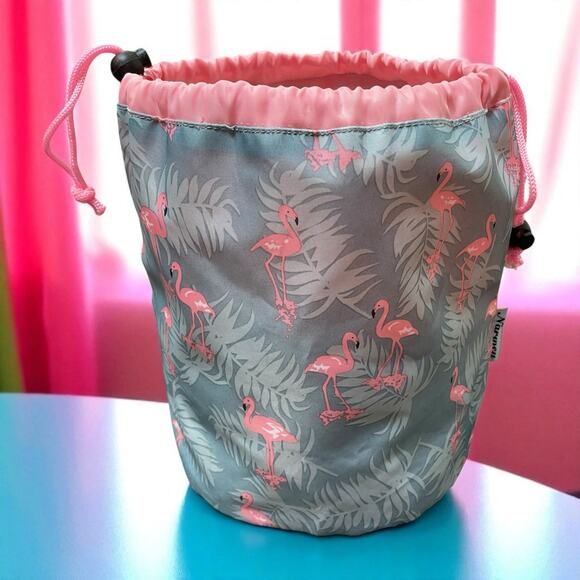 Narwey Barrel Drawstring Makeup Bag Travel Cosmetic Flamingos Toiletry Organizer - Picture 1 of 11